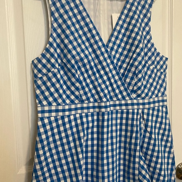 NWT J. Crew Blue Gingham Sleeveless V-neck Ruffled Dress - Picture 3 of 6